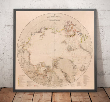 Mappa di esplorazione del vecchio Polo Nord, 1896 della Marina degli Stati Uniti - Svalbard, Islanda, Groenlandia, esploratori del Circolo Polare Artico 