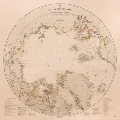 Old North Pole Exploration Map, 1896 by US Navy - Svalbard, Iceland, Greenland, Arctic Circle Explorers