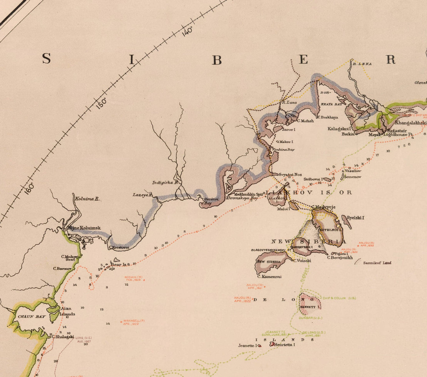 Old North Pole Exploration Map, 1896 by US Navy - Svalbard, Iceland, Greenland, Arctic Circle Explorers