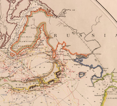 Old North Pole Exploration Map, 1896 by US Navy - Svalbard, Iceland, Greenland, Arctic Circle Explorers