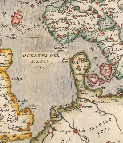 Old Map of North Sea and Atlantic, 1575 with Mythical Frisland by Abraham Ortelius - Scandinavia, British Isles, Iceland, Greenland