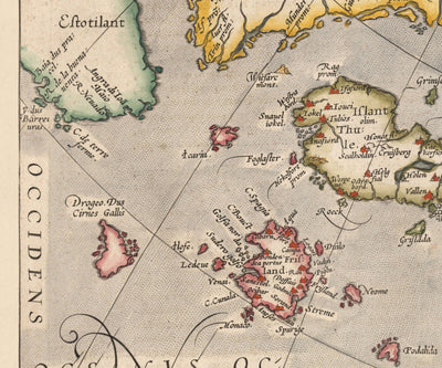 Old Map of North Sea and Atlantic, 1575 with Mythical Frisland by Abraham Ortelius - Scandinavia, British Isles, Iceland, Greenland