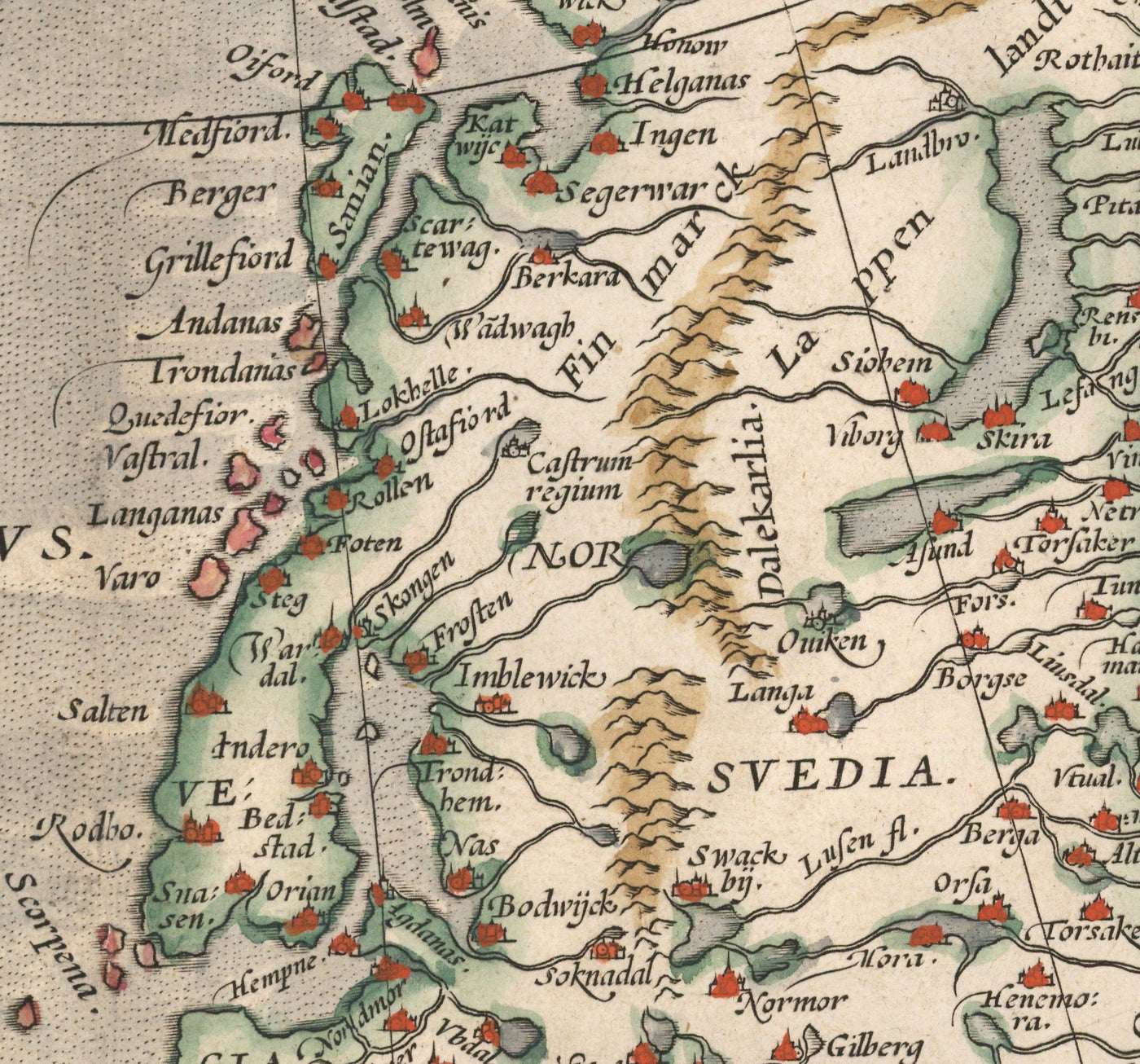 Old Map of North Sea and Atlantic, 1575 with Mythical Frisland by Abraham Ortelius - Scandinavia, British Isles, Iceland, Greenland