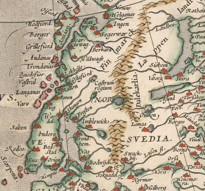 Old Map of North Sea and Atlantic, 1575 with Mythical Frisland by Abraham Ortelius - Scandinavia, British Isles, Iceland, Greenland