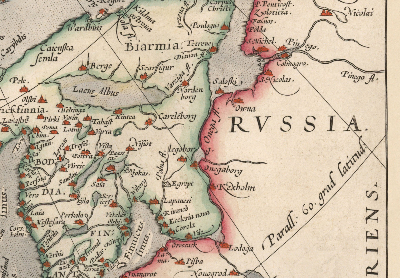 Old Map of North Sea and Atlantic, 1575 with Mythical Frisland by Abraham Ortelius - Scandinavia, British Isles, Iceland, Greenland