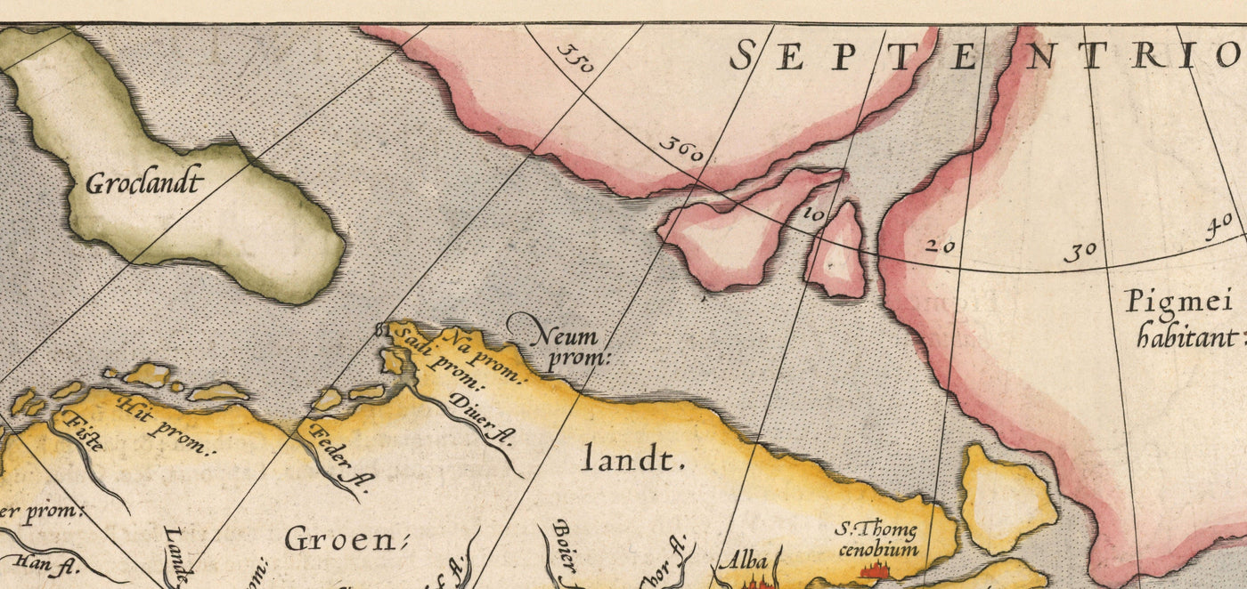 Old Map of North Sea and Atlantic, 1575 with Mythical Frisland by Abraham Ortelius - Scandinavia, British Isles, Iceland, Greenland