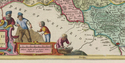 Ancienne carte de North Yorkshire, 1665 par Joan Blaeu - York, Middlesbrough, Scarborough, Whitby, Malton, Pickering, Richmond