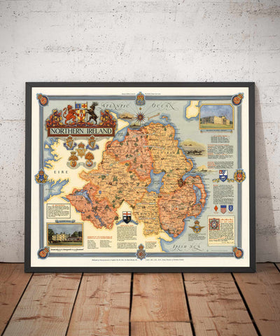 Ancienne carte de l'Irlande du Nord, Ulster de Ernest Clegg, 1947 - Eire, Antrim, Belfast, Londonderry, Lough Neagh, Down
