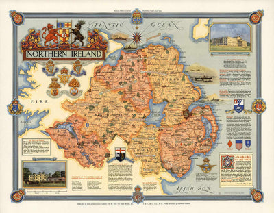 Ancienne carte de l'Irlande du Nord, Ulster de Ernest Clegg, 1947 - Eire, Antrim, Belfast, Londonderry, Lough Neagh, Down