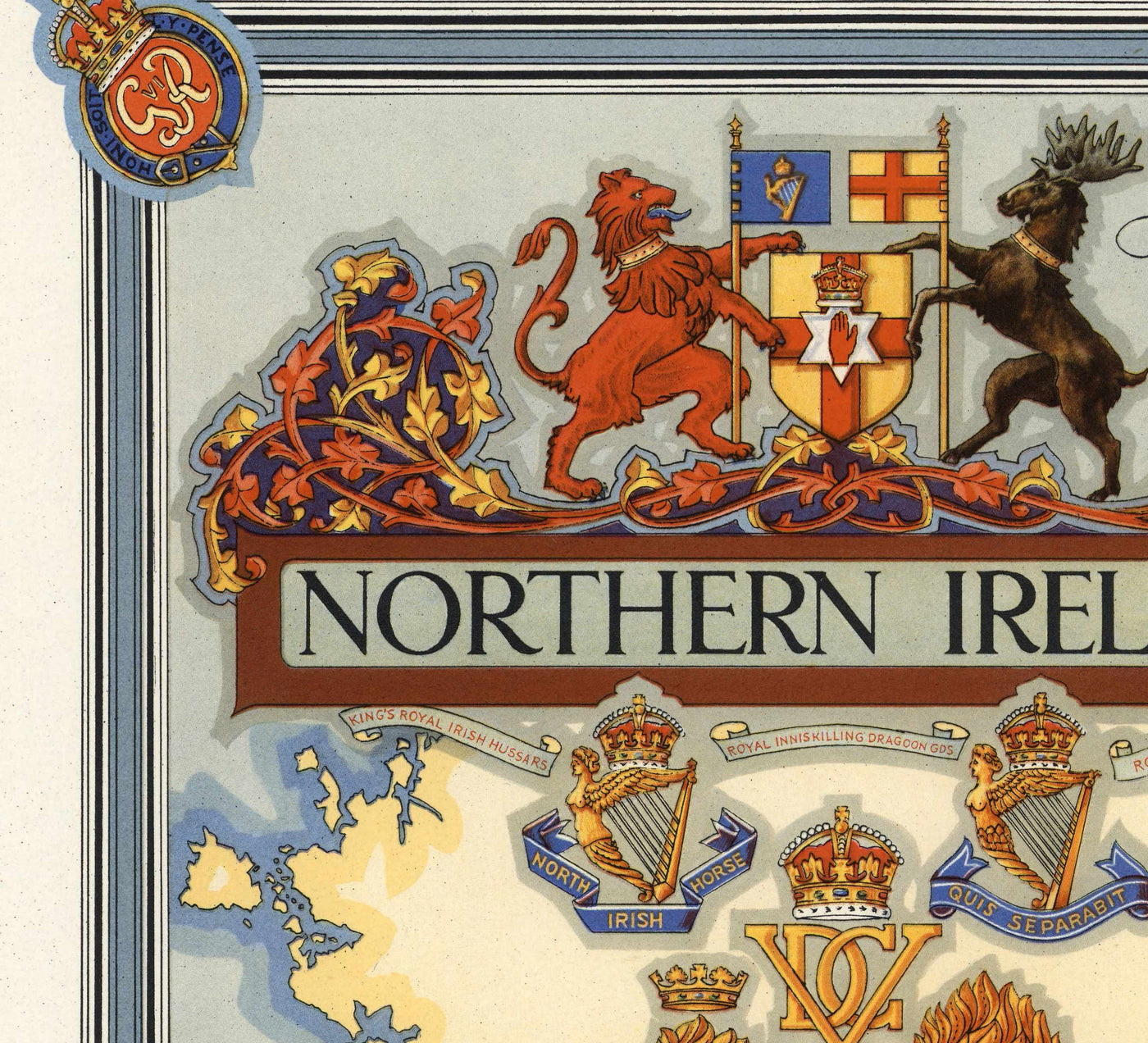 Ancienne carte de l'Irlande du Nord, Ulster de Ernest Clegg, 1947 - Eire, Antrim, Belfast, Londonderry, Lough Neagh, Down