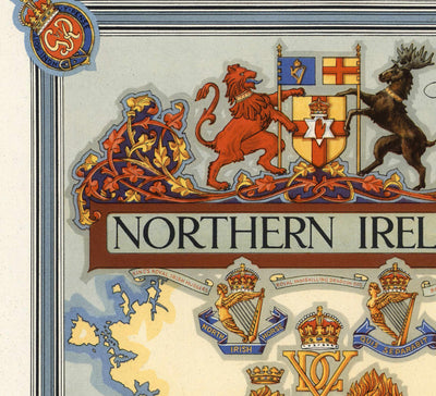 Ancienne carte de l'Irlande du Nord, Ulster de Ernest Clegg, 1947 - Eire, Antrim, Belfast, Londonderry, Lough Neagh, Down