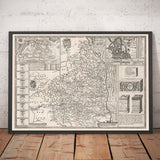 Alte Karte von Northumberland im Jahr 1611 - Newcastle, Gateshead, Hadrianswall, South Shields, Tyne und Wear 