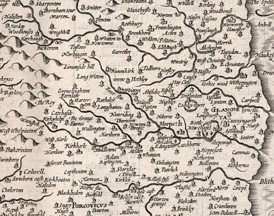 Old Map of Northumberland in 1611 - Newcastle, Gateshead, Hadrian's Wall, South Shields, Tyne and Wear
