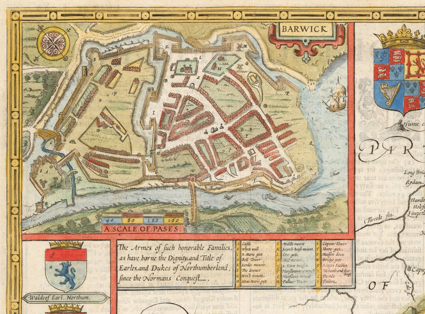 Alte Karte von Northumberland im Jahr 1611 von John Speed - Newcastle, Gateshead, Hadrianswall, Tyne und Wear 