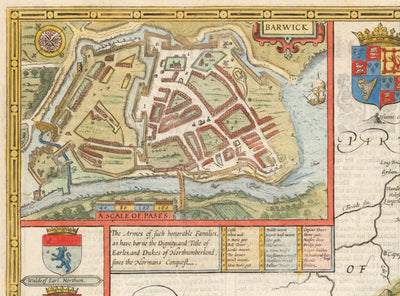 Alte Karte von Northumberland im Jahr 1611 von John Speed - Newcastle, Gateshead, Hadrianswall, Tyne und Wear 