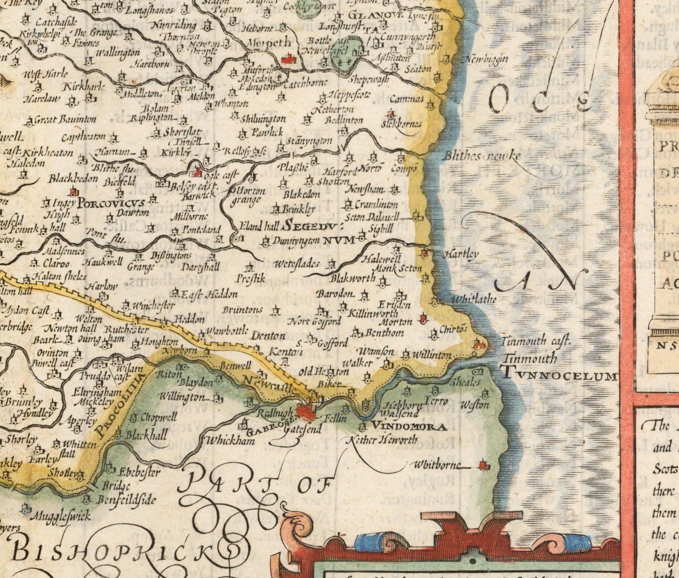 Alte Karte von Northumberland im Jahr 1611 von John Speed - Newcastle, Gateshead, Hadrianswall, Tyne und Wear 