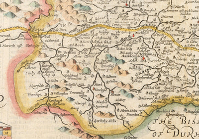Alte Karte von Northumberland im Jahr 1611 von John Speed - Newcastle, Gateshead, Hadrianswall, Tyne und Wear 