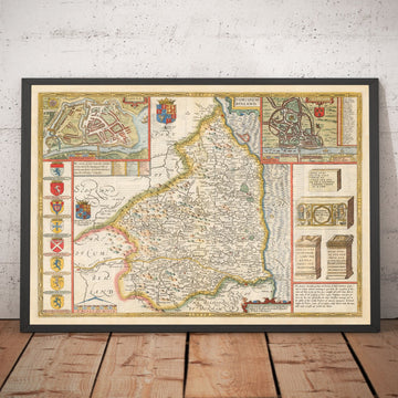 Viejo mapa de Northumberland en 1611 por John Speed ​​- Newcastle, Gateshead, la pared de Hadrian, Tyne y Wear