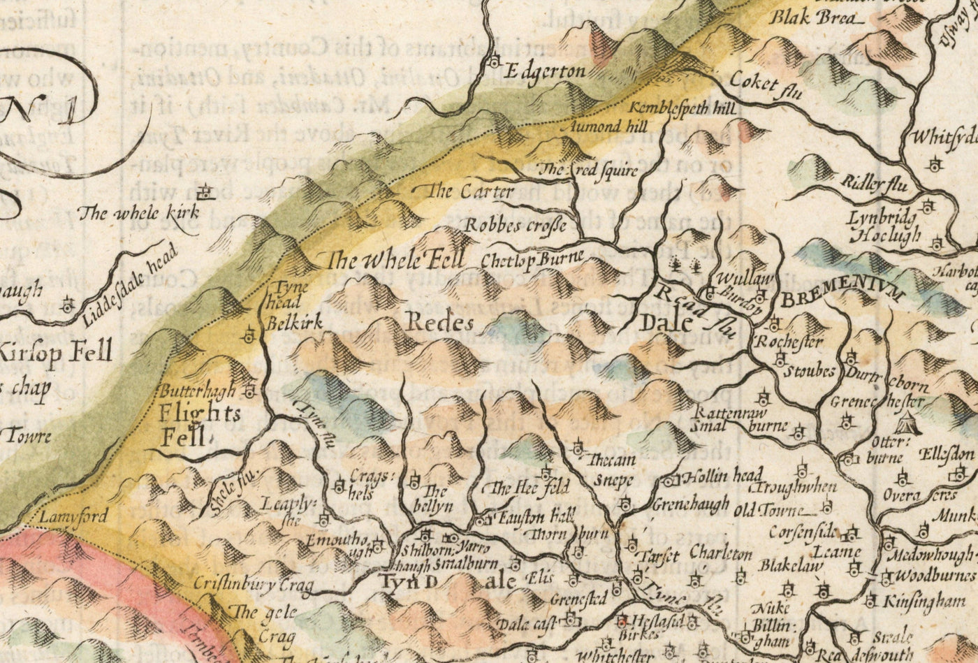 Alte Karte von Northumberland im Jahr 1611 von John Speed - Newcastle, Gateshead, Hadrianswall, Tyne und Wear 