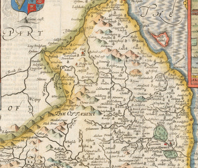 Alte Karte von Northumberland im Jahr 1611 von John Speed - Newcastle, Gateshead, Hadrianswall, Tyne und Wear 
