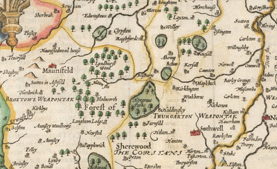 Alte Karte von Nottinghamshire, 1611 von John Speed - Nottingham, Mansfield, Newark, Worksop 