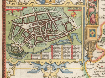 Alte Karte von Nottinghamshire, 1611 von John Speed - Nottingham, Mansfield, Newark, Worksop 