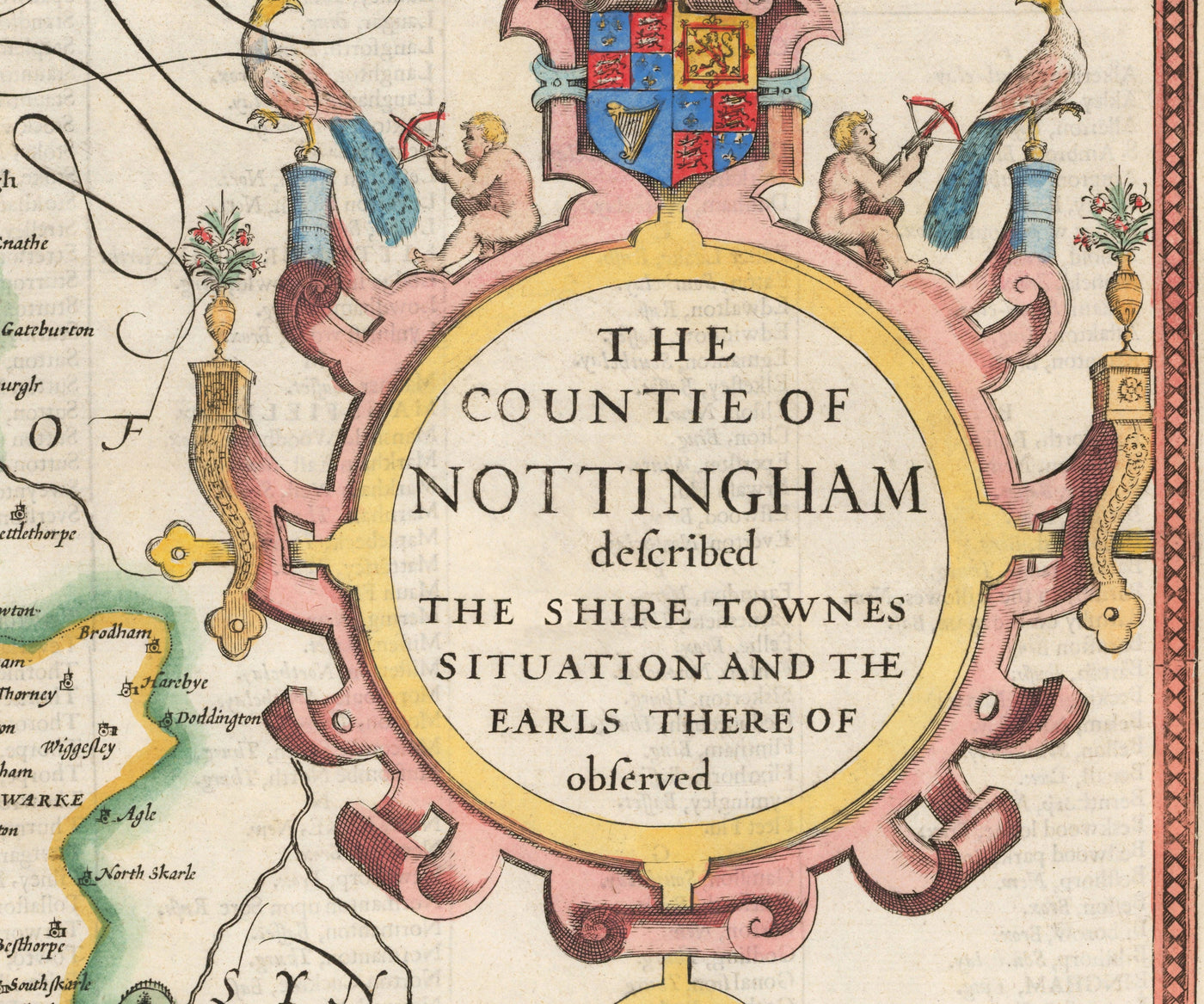 Alte Karte von Nottinghamshire, 1611 von John Speed - Nottingham, Mansfield, Newark, Worksop 