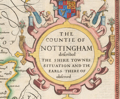 Alte Karte von Nottinghamshire, 1611 von John Speed - Nottingham, Mansfield, Newark, Worksop 