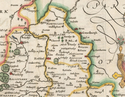 Alte Karte von Nottinghamshire, 1611 von John Speed - Nottingham, Mansfield, Newark, Worksop 