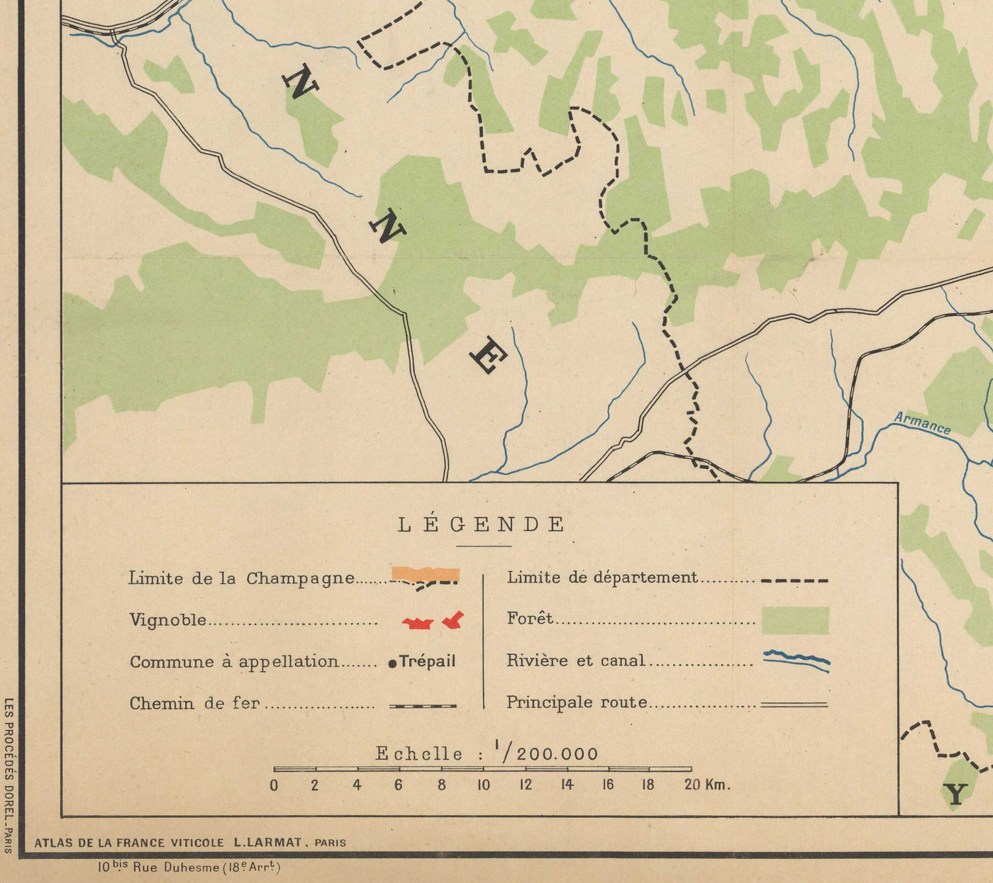 Old Champagne Vineyard Map, France, 1944 by Louis Larmat - Reims, Epernay, Troyes, Chatau-Thierry, Bar-Sur-Seine