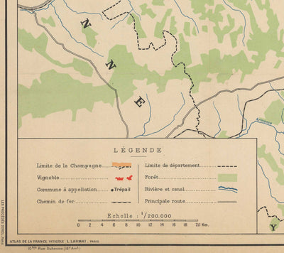 Old Champagne Vineyard Map, France, 1944 by Louis Larmat - Reims, Epernay, Troyes, Chatau-Thierry, Bar-Sur-Seine