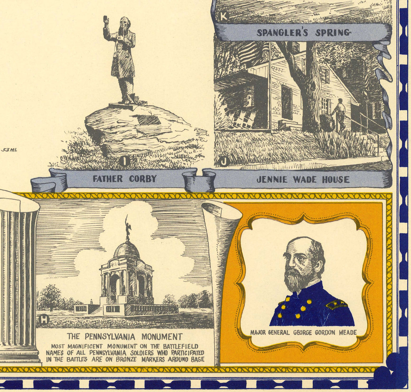 Old Map of the Battle of Gettysburg, 1863 by Barclay Rubincam - Civil War - Confederacy vs. Union Memorial Chart