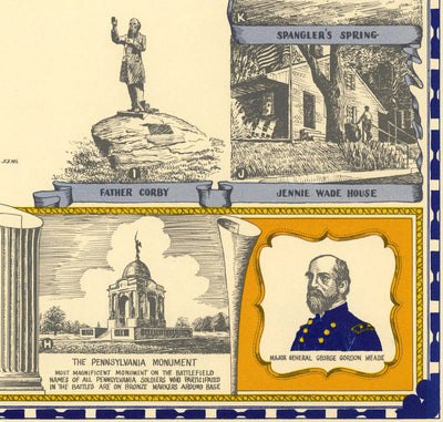 Old Map of the Battle of Gettysburg, 1863 by Barclay Rubincam - Civil War - Confederacy vs. Union Memorial Chart