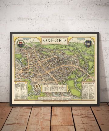 Old Oxford pictorial map by Spencer Hoffman, 1929 - University and Colleges