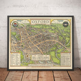 Mappa pittorica di Old Oxford di Spencer Hoffman, 1929 - Università e Collegio 