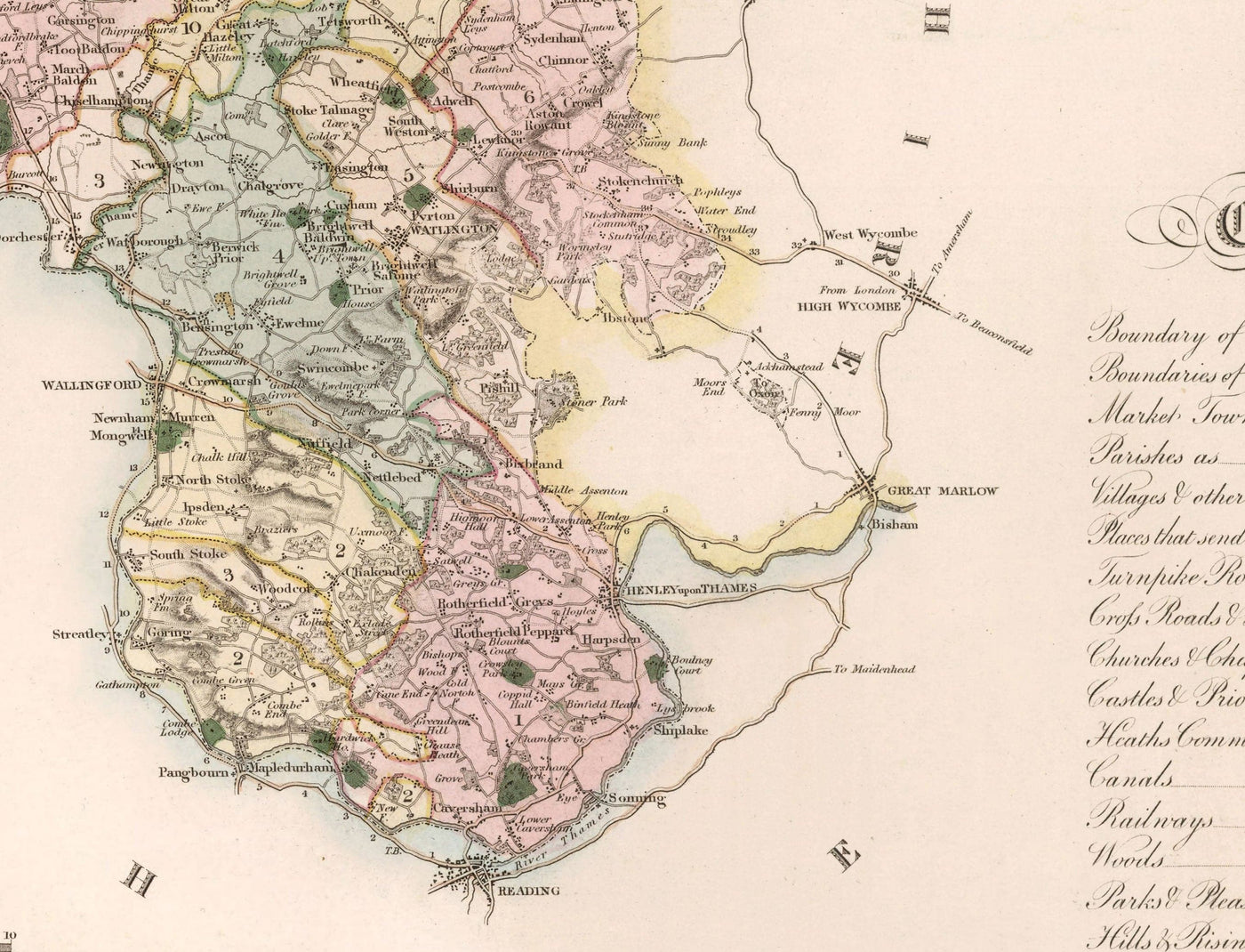 Old Map of Oxfordshire, 1829 by Greenwood - Oxford, Banbury, Abingdon, Bicester, University