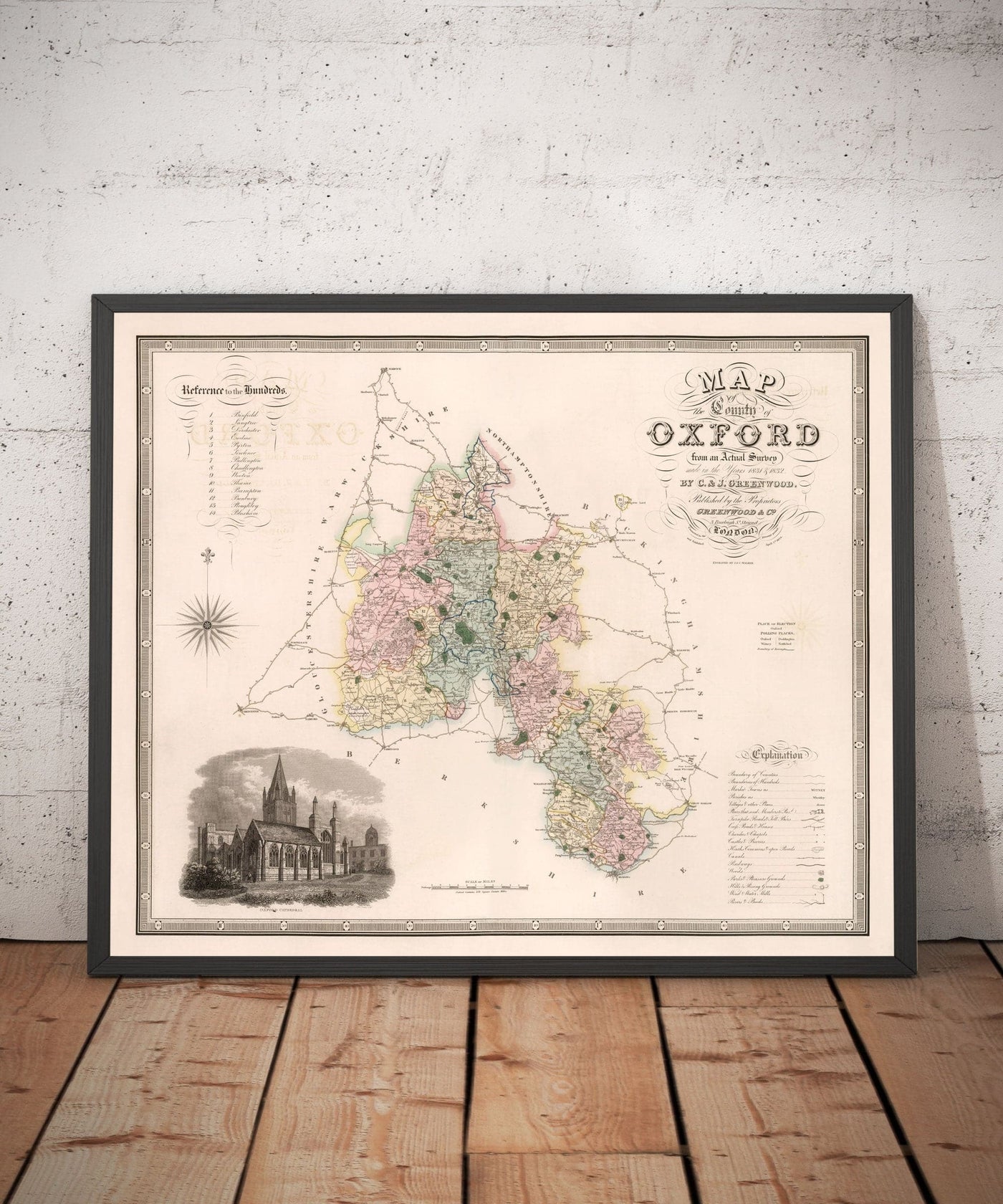 Old Map of Oxfordshire, 1829 by Greenwood - Oxford, Banbury, Abingdon, Bicester, University