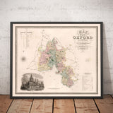 Old Map of Oxfordshire, 1829 by Greenwood - Oxford, Banbury, Abingdon, Bicester, University