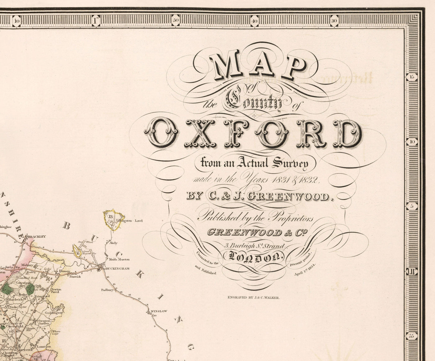 Old Map of Oxfordshire, 1829 by Greenwood - Oxford, Banbury, Abingdon, Bicester, University