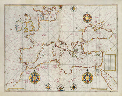 Antiguo mapa árabe de Europa en 1525 por Piri Reis - Francia, España, Reino Unido, Turquía, Alemania