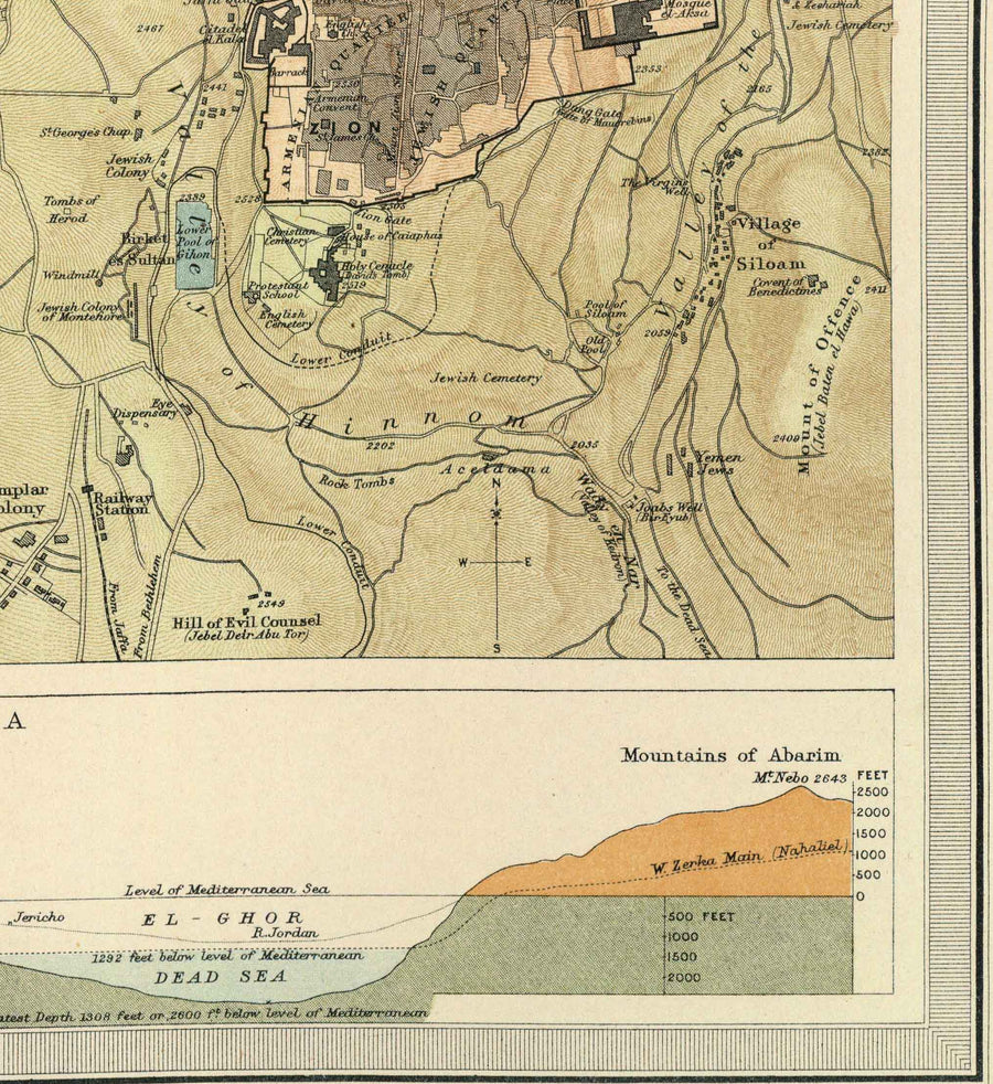 Mappa antica della Palestina nel 1922 di Bartholomew - Gerusalemme, Jaffa, Gaza, Amman, Gerico 