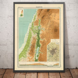 Ancienne carte de la Palestine en 1922 par Bartholomew - Jérusalem, Jaffa, Gaza, Amman, Jéricho