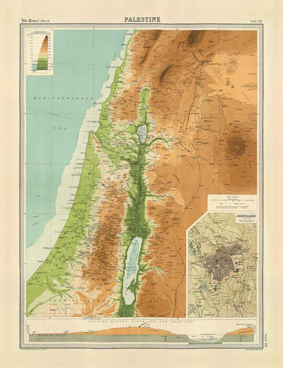 Ancienne carte de la Palestine en 1922 par Bartholomew - Jérusalem, Jaffa, Gaza, Amman, Jéricho