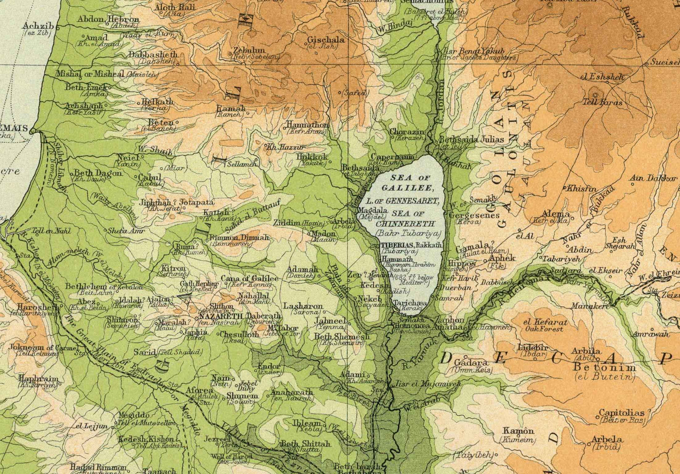 Ancienne carte de la Palestine en 1922 par Bartholomew - Jérusalem, Jaffa, Gaza, Amman, Jéricho
