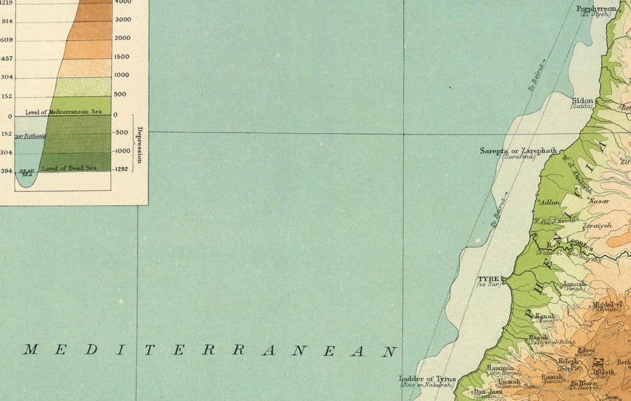 Mappa antica della Palestina nel 1922 di Bartholomew - Gerusalemme, Jaffa, Gaza, Amman, Gerico 