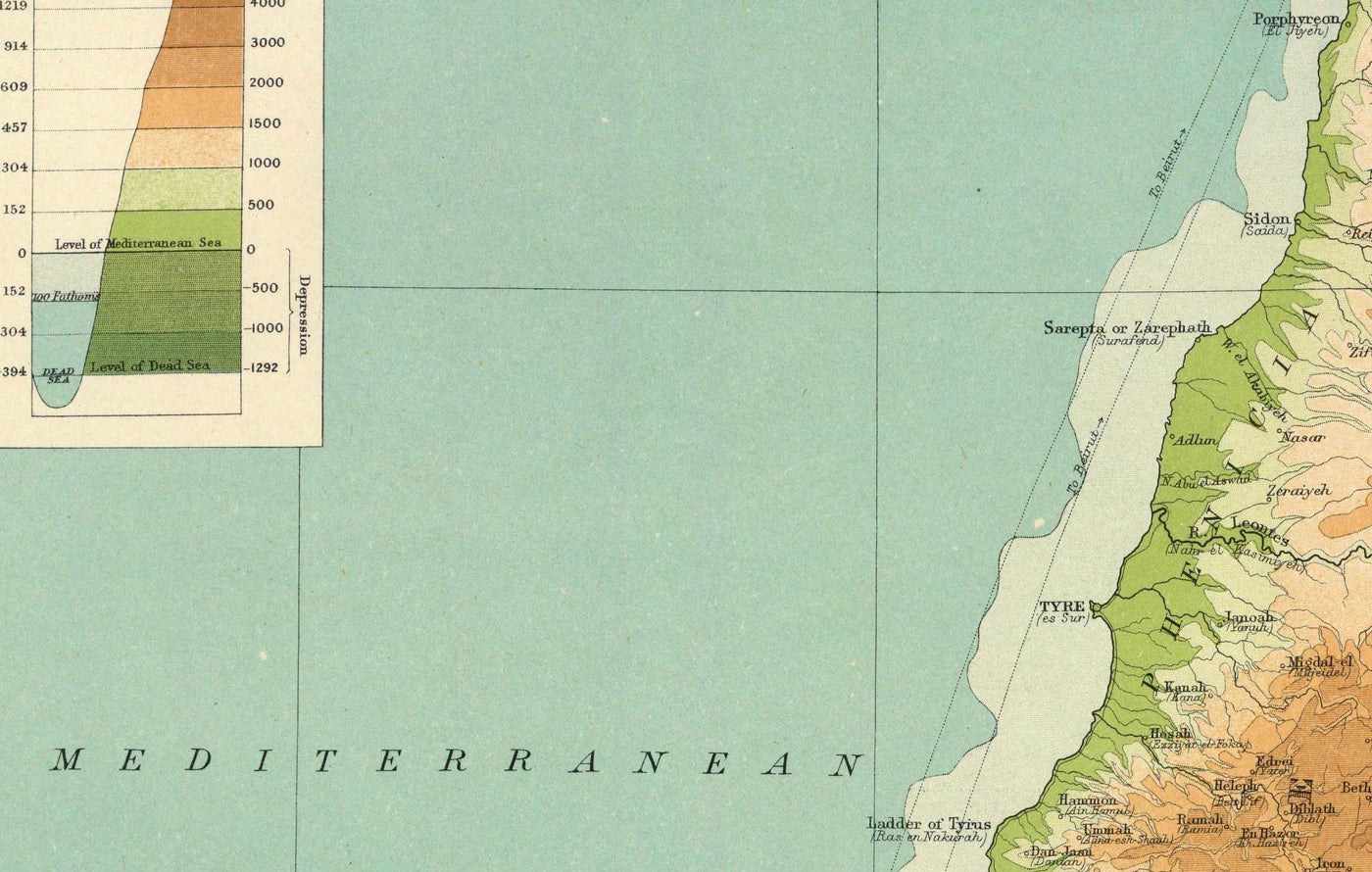Ancienne carte de la Palestine en 1922 par Bartholomew - Jérusalem, Jaffa, Gaza, Amman, Jéricho