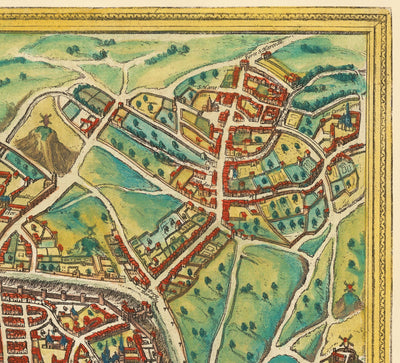 Viejo Mapa de París, 1572 de Braun - Notre Dame, Sainte Chapelle, Bastilla, Sena, Catedral, Murallas de la ciudad