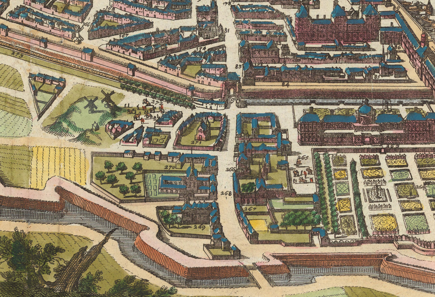 Old Map of Paris, 1655 by Caspar Merian - Ile Saint Louis and de la Cite, Pont Neuf, Seine, Notre Dame