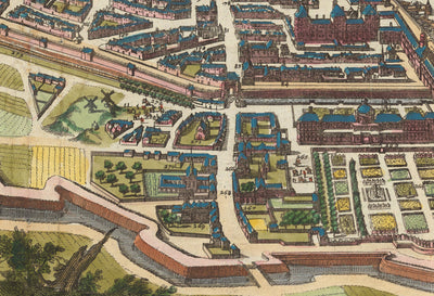 Old Map of Paris, 1655 by Caspar Merian - Ile Saint Louis and de la Cite, Pont Neuf, Seine, Notre Dame