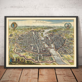 Plan ancien de Paris, 1655 par Caspar Merian - Ile Saint Louis et de la Cite, Pont Neuf, Seine, Notre Dame